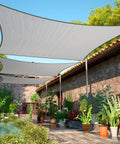 10x20 Grey Sun Shade Sail UPF50 Rectangle Canopy Fabric Water And Air Permeable UV Resistant Heavy Duty installed over patio