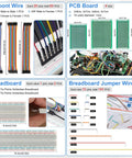 1780 Piece DIY Electronics Kit with breadboards, PCB boards, Dupont wires, resistors, capacitors, and more for hobbyists and students.