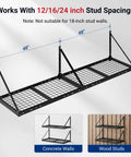 2x4 Ft Wall Mount Garage Storage Shelves 2 Pack Black Heavy Duty Steel Rack 330 Lb Per Shelf 660 Lb Total Load Triangular Brace Design For Stable Wall Organization Of Bins Tools Gear, works with 12/16/24 inch stud spacing