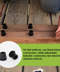 Baluster Connectors For 3/4 Inch Metal Balusters Black Polypropylene For Stairs And Decks Straight Railing Sections No Screws Included 500 Count Built To Last Durable UV Protected Plastic installation on wooden deck