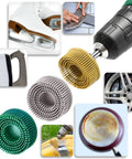 12 Piece 2 Inch Abrasive Bristle Disc Go-To Set For Drill with yellow, white, and green discs for metal, rust, and paint prep