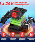 Battery setup for 24V Cordless Weed Wacker With Three In One Trimmer Edger And Brush Cutter Includes Two Batteries And Charger Wheels