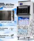 Commercial Ice Maker Machine 500 Lbs Per Day With 350 Lb Storage Bin Stainless Steel Workhorse Ice Machine 156 Ice Cubes Per Cycle