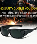 Lightweight Welding Safety Glasses Featuring Dang Tough IR5 Lenses That Block 99 Percent Uv Rays While Delivering Ridiculously Comfortable Fit For Daily Torch Cutting And Soldering Tasks, with a dark frame.