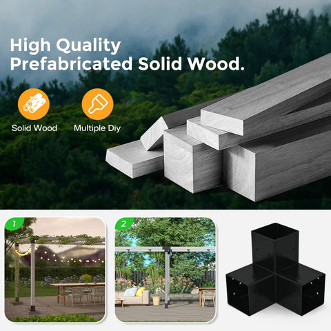 10x13 Foot Gray Outdoor Pergola Kit With Pretreated Wood Brackets And Expansion Screws for Deck Backyard