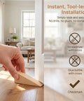 Hand placing Wood Door Wedge Triangle Stopper Set - 20 Pack Non Slip Door Stops For Office And Bathroom, natural finish, on wood floor.