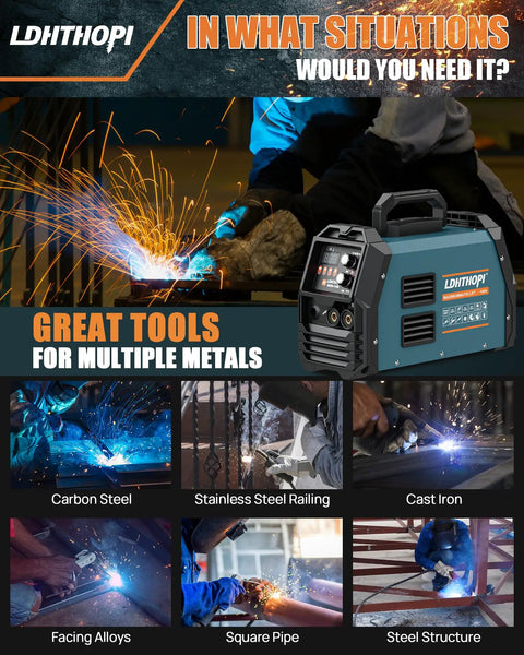 Four In One MIG Welder for home shop welding carbon steel, stainless railings, cast iron, alloys, pipe, and structures