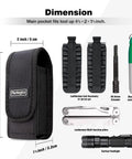 Magnetic Tool Sheath For Leatherman Fits Wave Plus Wingman Charge Surge Super Tool 300 Signal Free P2 P4 4 To 4 And A Half Inch Nylon Belt Pouch Black With Silent Magnetic Closure For Quick One Hand Access And Secure EDC Carry shown with accessories.