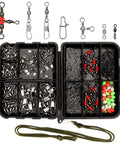 160 Piece Fishing Swivel Snaps Kit with Barrel Snaps, Ball Bearing Swivels, Clips and Glow Beads for Saltwater and Freshwater Tackle, Go To Rig Making Set for Serious Anglers in open case