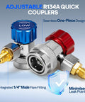 Close-up of 1/4 inch male flare fitting on AC R134a Quick Connect Adapter Kit With R134a And R410a Adapters Can Tap Tank Connector