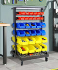 Six Tier Rolling Bin Storage Rack With Sixty Color Coded Bins On Smooth Wheels Dual Sided Parts Organizer With Top Tray