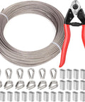 One Eighth Inch 304 Stainless Steel Wire Rope Kit 100 Feet With Loop Sleeves And Thimbles Seven By Seven Aircraft Cable Heavy Duty