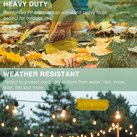 Heavy Duty Outdoor Extension Cord Safety Cover With Waterproof Seal Weatherproof Plug Protector Sleeve For Holiday Lights And Yard Decor 3 Pack, showing reinforced PP material.