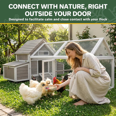 Spacious Outdoor Wooden Chicken Coop With Run For 2 To 4 Chickens, Two Nesting Boxes, Pull Out Trays, Four Perches And Ramp, Grey.