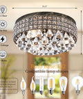 4 Light Traditional Crystal Chandelier In Bronze Drum Ceiling Light Fixture With Round Metal Shade And Raindrop Crystals
