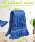 Heavy Duty Cotton String Wet Mop Heads Bulk Pack Dope Blue Replacement Sweeper Refills sizes 5.7x12.7x14.7 inches for cleaning.