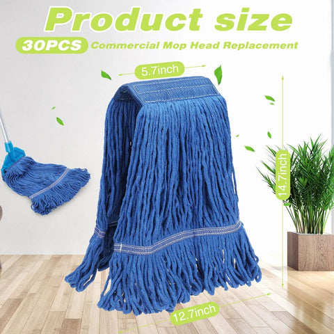 Heavy Duty Cotton String Wet Mop Heads Bulk Pack Dope Blue Replacement Sweeper Refills sizes 5.7x12.7x14.7 inches for cleaning.