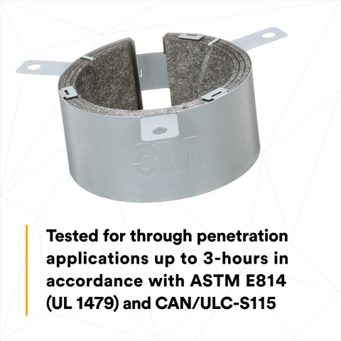 Fire Barrier Ultra Plastic Pipe Device With 3 Inch Metal Collar Assembly For Heat Expanding Ultra GS Material shown in gray metal.