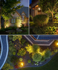Low Voltage Outdoor Landscape Lighting 4 Pack IP65 Waterproof Path Lights For Yard Garden Lawn Plants, illuminated at night