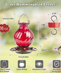 Hummingbird Feeder Glass 26 Ounces Outdoor Hanging With Ant Moat 5 Flower Ports Rustproof And Leakproof Netted Flower Bud Bottle Red US Patent Design Keeps Bees And Ants Out For Real