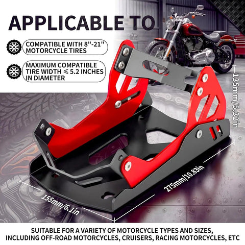 Portable Motorcycle Wheel Chock With 1800 Lb Capacity Adjustable Front Tire Stand For 8 To 21 Inch Wheels Universal Fit