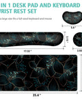 Extended Keyboard And Mouse Pad Set With Keyboard Wrist Rest, Mouse Wrist Rest And Coaster, Large Floral Desk Mat For Desktop Or Laptop, 35.4 By 15.7 Inches, Perfect For Gaming And Your Office Setup showing dimensions and floral design.