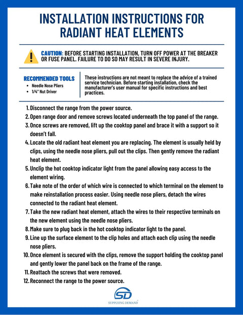 Installation instructions for 12 Inch Triple Radiant Surface Element Replacement For Electric Range Model Specific Fit DIY