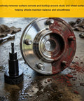 Grease Monkey Approved Wheel Hub Cleaning Kit With Drill Adapter And Seven Abrasive Pads For Knocking Out Rust On Lug Studs And Rotor Faces To Keep Rims Snug While Ensuring Rock Solid Fitment Every Single Time with corrosion removal tool and clean hub.