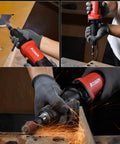 Top Tier 1/4 Inch Electric Die Grinder Pulling 28000 RPM With Rubber Grip Handle in use for metal polishing and grinding.