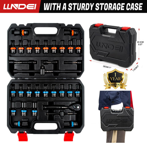32-Piece Workhorse 1/4 Inch Drive Swivel Socket Set with 6 Point CR-MO, case open with sockets and ratchet visible