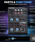 Diagram of Five Channel Portable Audio Mixer With USB Interface And Rechargeable Battery Compact DJ Controller With XLR Mic Input