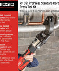 Corded ProPress Standard Tool Kit With 1/2 To 2 Inch Jaws Case And Attachments Brushless Motor Delivers Over 100000 Presses A Real Workhorse Compatible With All Standard Series Jaws pressing a pipe.