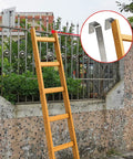 Heavy Duty Stainless Steel Bunk Bed Ladder Hooks Swivel Brackets With Super Tight Grip Lock In Design Anti Rust Flexible Rotation Top Shelf Bed Frame Clamps Set detailed on a ladder against a fence.