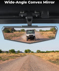 Upgraded Top Heavy Duty Magnetic Rear View Side Mirror With Wide Angle Hd Convex Lens For Golf Carts Forklifts And Utv Rides Featuring Secure Clip Mount, showing clear view behind a UTV.
