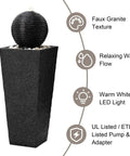 Outdoor LED Light Water Fountain With Submersible Pump Black Pedestal Modern Sphere Floor Fountain For Patio And Garden Decor Pebble Base Weatherproof Polyresin Construction 40 Inch High Yard Vibe