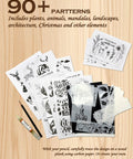 Beginner Friendly Wood Burning Kit With Markers Heat Gun Wood Slices Stencils Transfer Paper Pencil And Plaques Dope Gift For Artists Crafters Diy Lovers And Teens featuring 90+ patterns including plants, animals, and mandalas