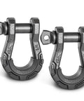 Two fully forged steel D-ring shackles with 7/8 inch pin, nine ton load capacity and rust-resistant e-coat, front view.