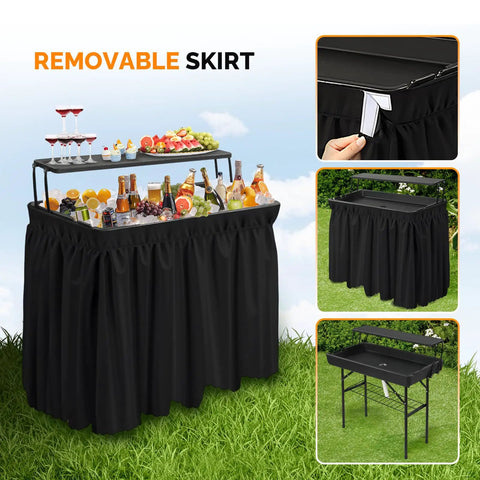Portable Cooler Table With Extra Storage Shelf For Outdoor Parties And Entertaining Alloy Steel Black Finish Picetable Model