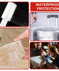 Heavy Duty Clear Stretch Wrap Film With Built In Handle, Smooth Roll Polyethylene Pallet Wrap, 4.7 X 492 Feet, waterproof protection in use.