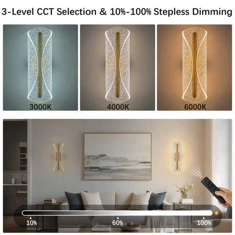 Bosomfr 14.8in Wall Sconces Rechargeable Battery Operated Wall Light showcasing three color temperatures and dimming options in a modern setting.