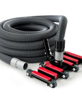 Go-To 25 Foot Pool Vacuum Hose With 14 Inch Weighted Head And Swivel Cuff Pro Grade Cleaning Kit displayed coiled with red head