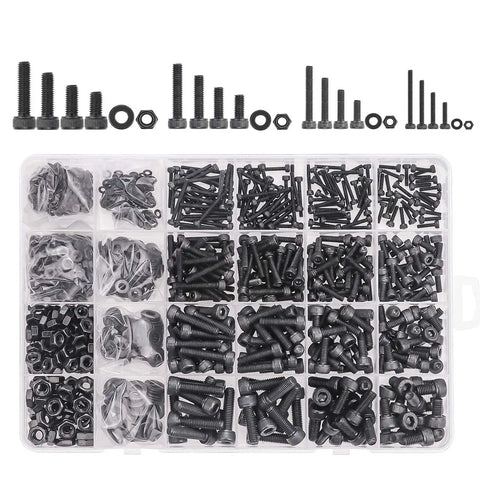 1220 Piece M2 M3 M4 M5 Hex Socket Head Cap Bolts Set With Nuts Washers Screws And Hex Wrenches In Twelve Point Nine Grade Alloy Steel Heavy Duty Kit for home and shop use.