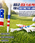 Pro Grade Golf Tees 3-1/4 Inch With 4 Prong Grip Reducing Friction Featuring USA Flag Design