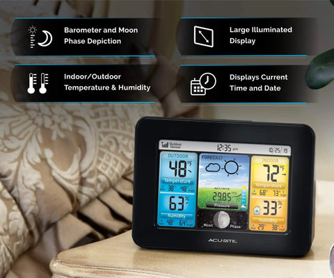 Wireless Home Weather Station With Color Display Indoor Outdoor Thermometer And Temperature Sensor Easy Setup shown on table