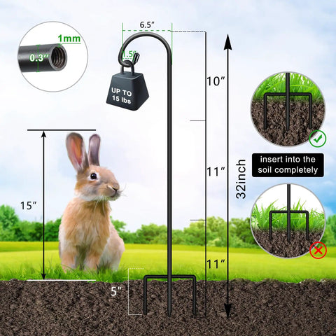 Adjustable 32 Inch Shepherds Hooks For Outdoor Garden Decor Hanging Lanterns Plants Bird Feeders 2 Pack installation guide