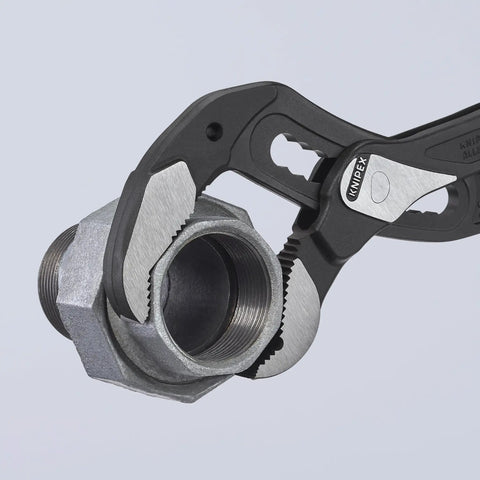 Alligator Water Pump Pliers XL 16 Inch Beefy Grip Self Locking For Pipes And Nuts in action gripping metal nut