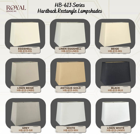 Rectangle Hardback Lamp Shade Dope Black With Gold Lining 7 By 14 Top 9 By 16 Bottom 11 Inch Slant Premium Linen Or Silk Shantung Fabric Off White Lining Standard Spider Fitter, image showing various color options.