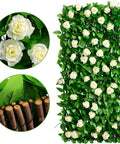 Expandable Faux Ivy Fence Screen for Balcony and Patio 16x45 Inch Closed Expands to 92 Inch Wide Willow Frame with Realistic Ivy and Flowers
