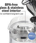 1.7 Liter Glass Electric Kettle With Double Wall Cordless Serving Auto Shutoff And Boil Dry Protection open lid view