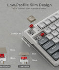 Dope Low Profile Mechanical Keyboard With Smart Display Screen And Rotary Knob Control Wireless Keypad Featuring Custom RGB Backlighting Mac And PC Compatible Tight Compact Design For Epic Desk Builds showing low-profile key switch comparison.